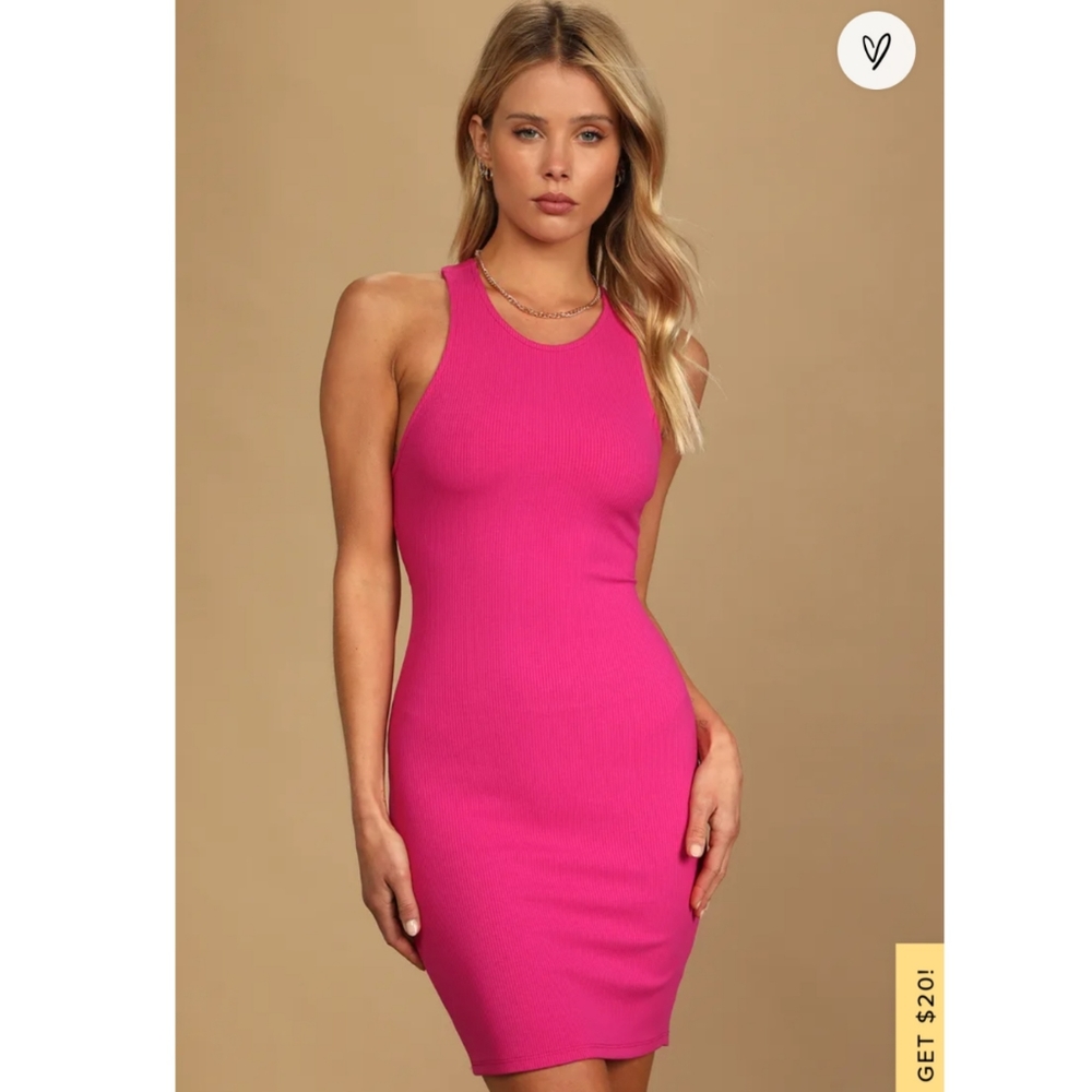 Lulu's Favorite Idea Hot Pink Ribbed Backless Bodycon Mini Dress